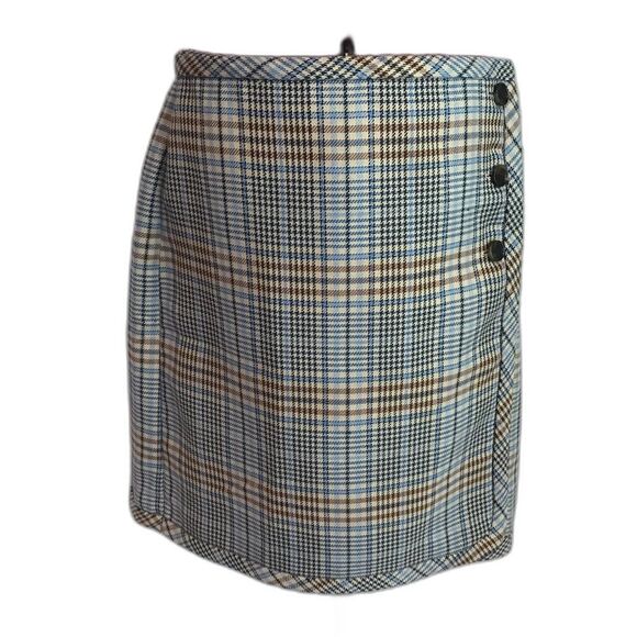 Talbots A-Line Skirt Women Size 10 Blue/Brown Windy Plaid Faux Wrap Knee Length - Picture 4 of 12